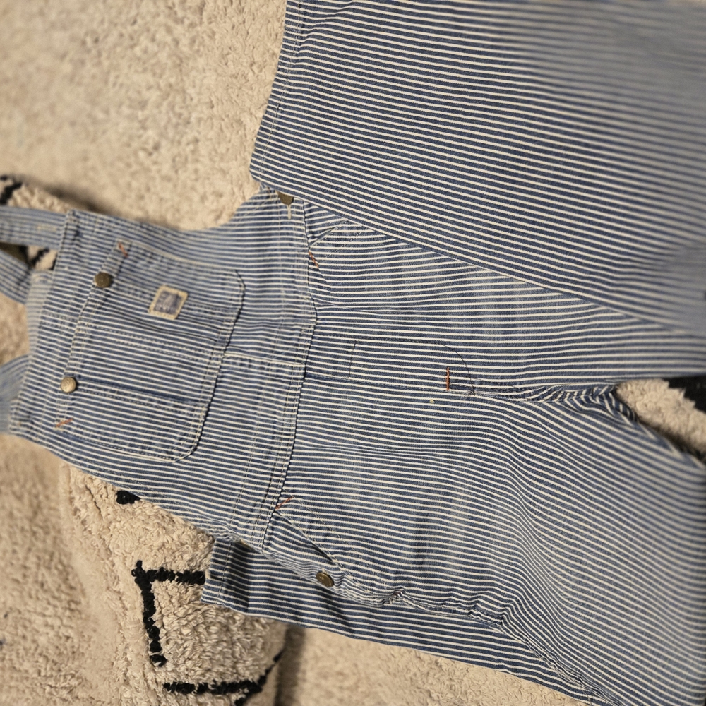 Blue and White Striped Overalls